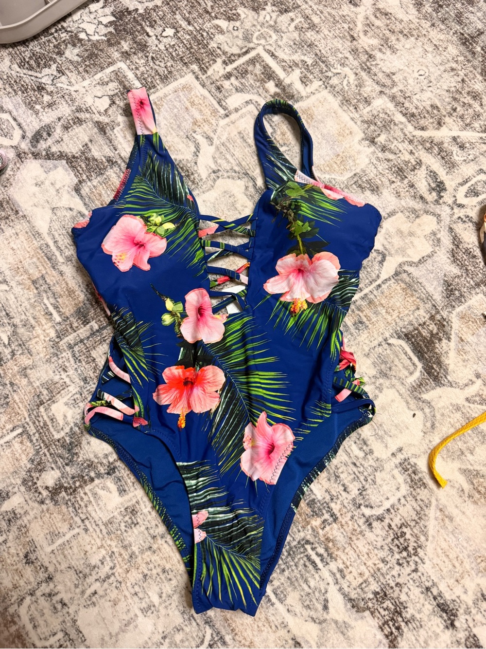 Girls' Blue Tropical Floral One-Piece Swimsuit